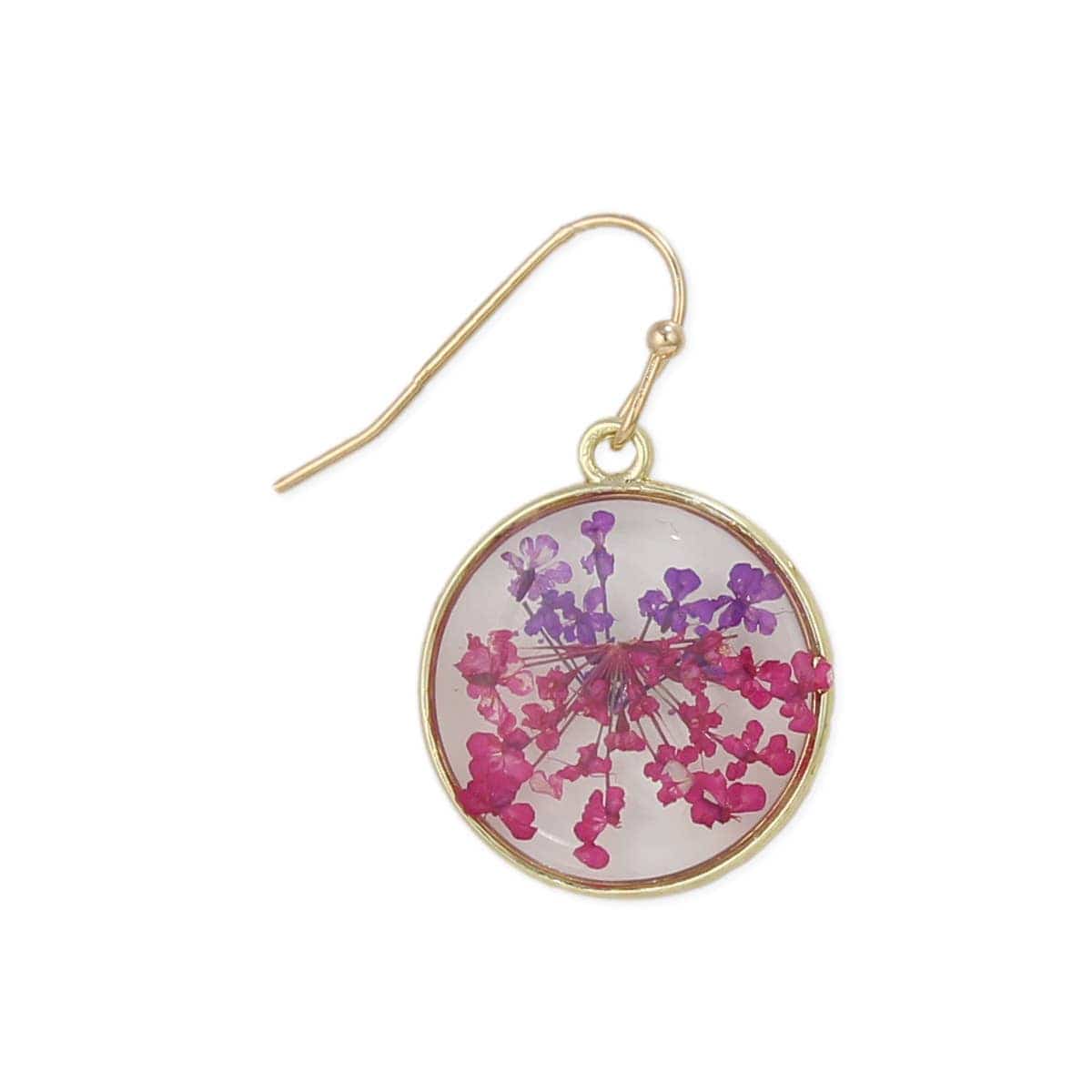 ZAD jewelry Pink Purple Round Dried Flower Earring
