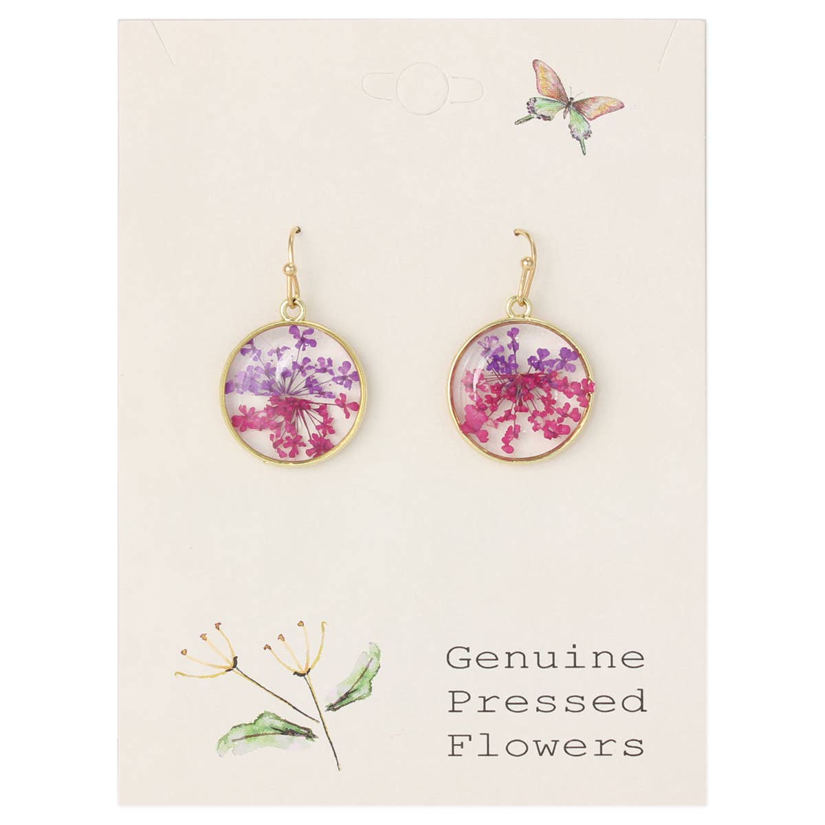 ZAD jewelry Pink Purple Round Dried Flower Earring