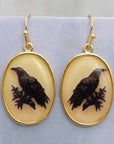 ZAD jewelry Vintage Raven Print Gold Earrings
