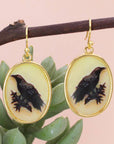 ZAD jewelry Vintage Raven Print Gold Earrings