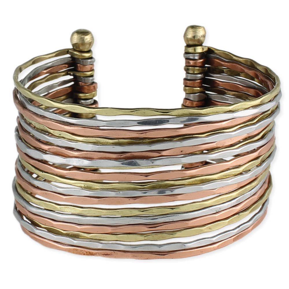 ZAD Mixed Metal Hammered Bunch Cuff Bracelet