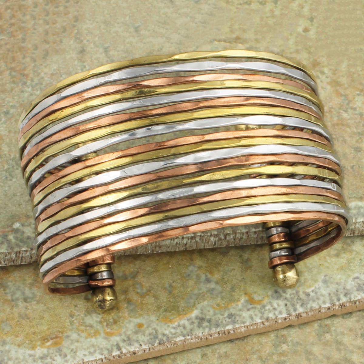 ZAD Mixed Metal Hammered Bunch Cuff Bracelet