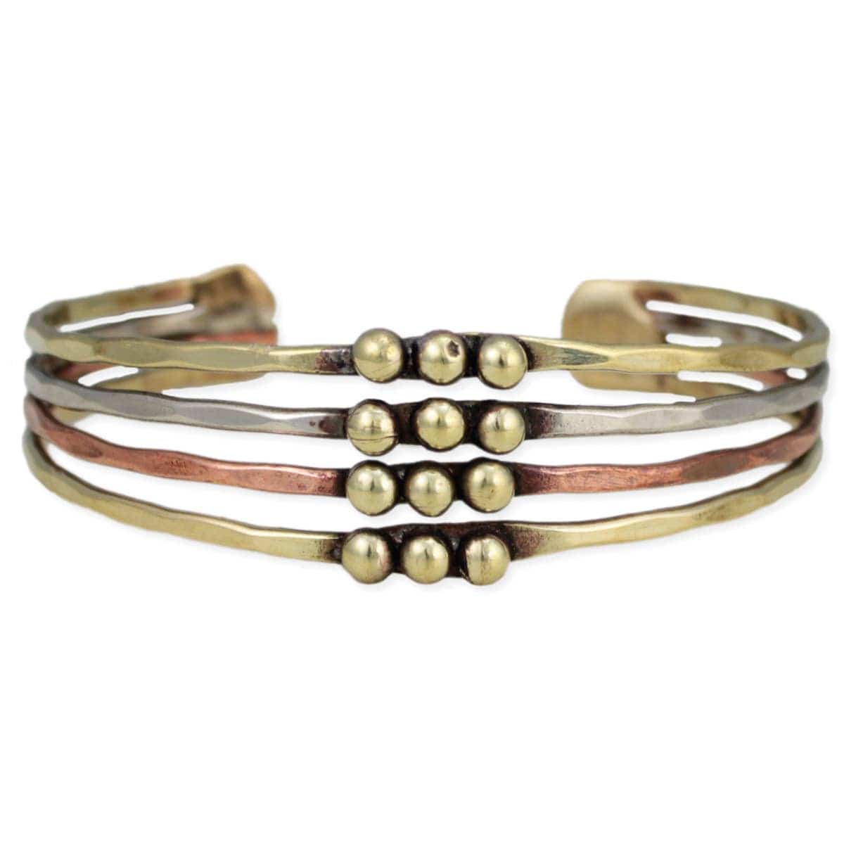 ZAD Mixed Metal Hammered Dotted Cuff Bracelet