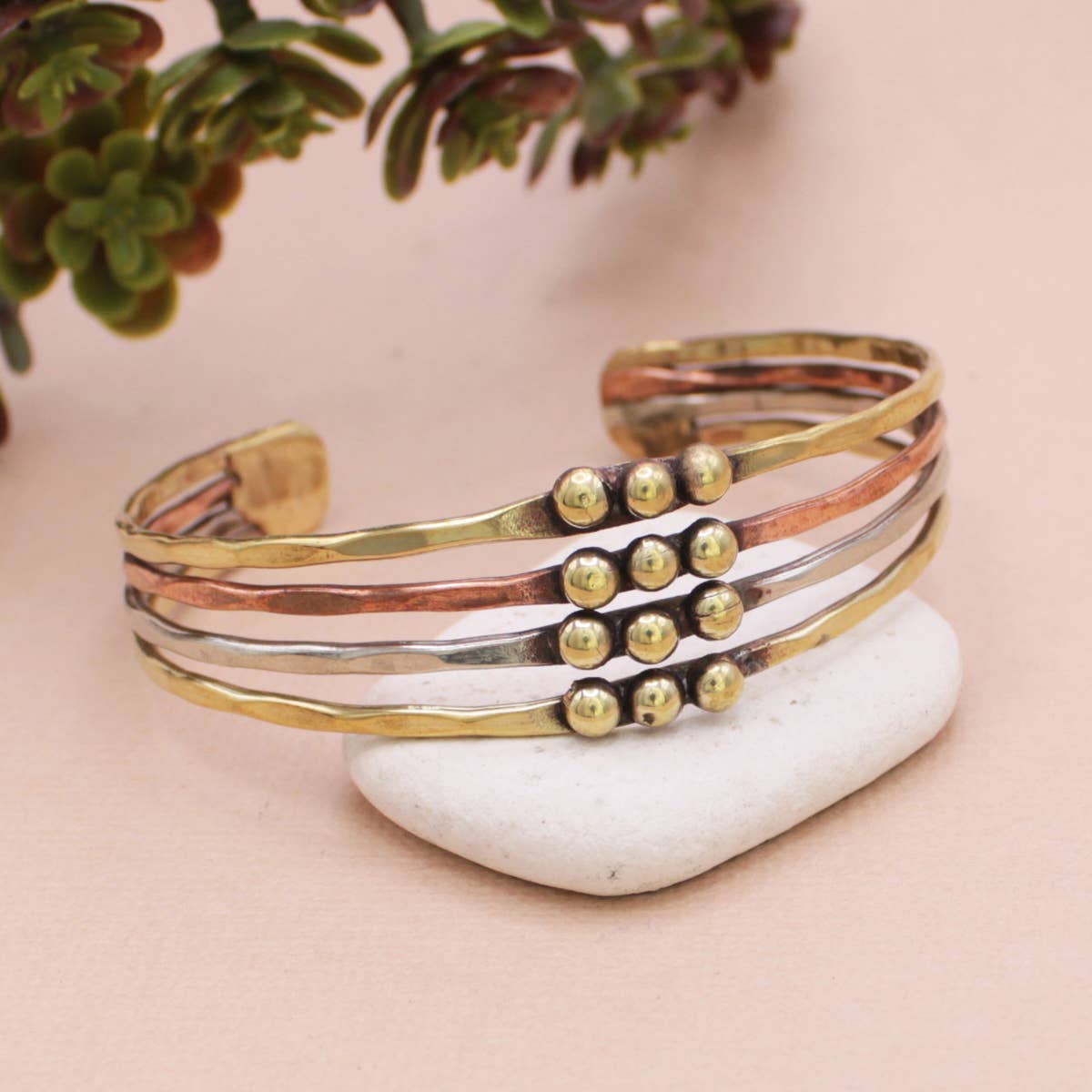 ZAD Mixed Metal Hammered Dotted Cuff Bracelet