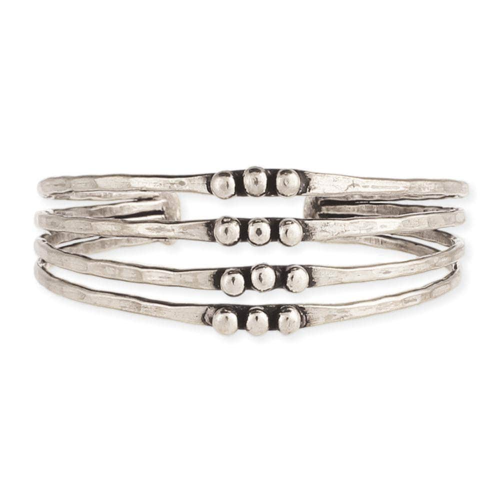 ZAD Silver Hammered Dotted Cuff Bracelet