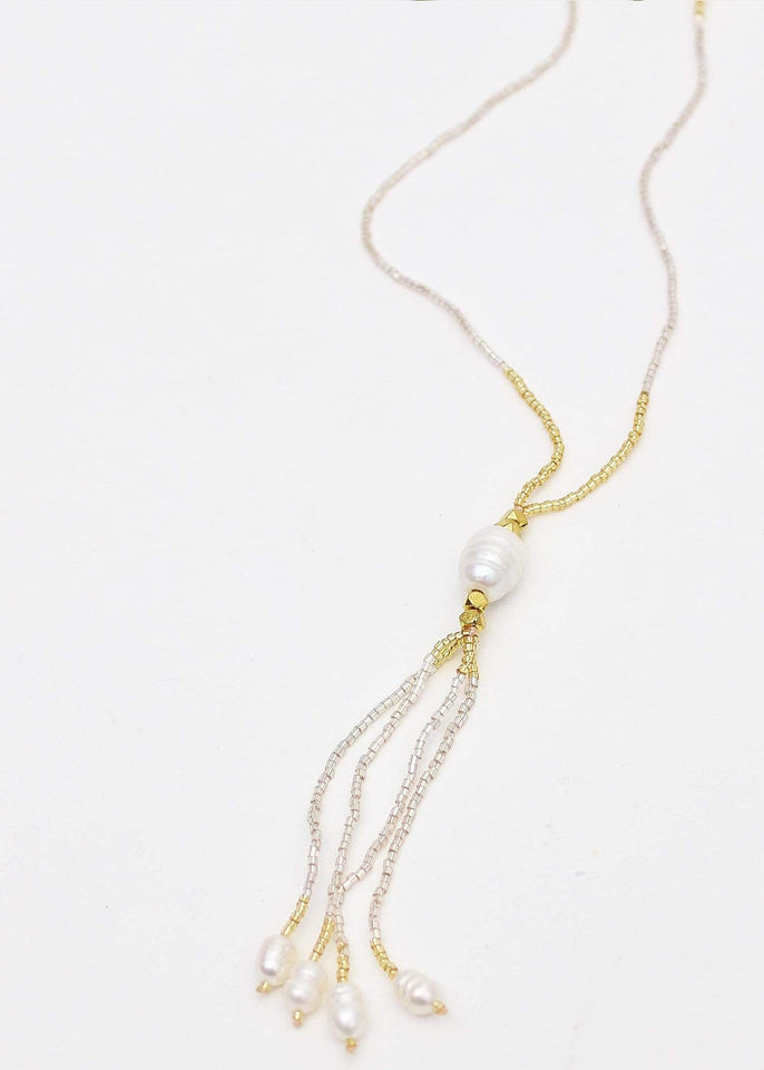 Bali Queen Necklace Ice Seafoam Splashes Pearl Tassel Necklace - More Colors!