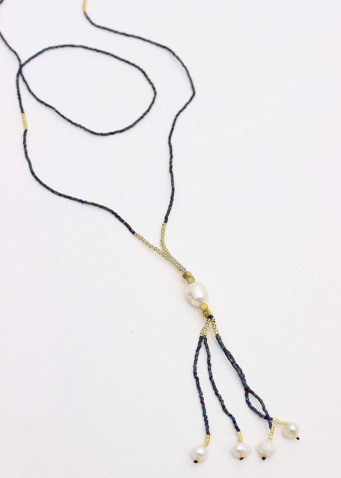 Bali Queen Necklace Seafoam Splashes Pearl Tassel Necklace - More Colors!