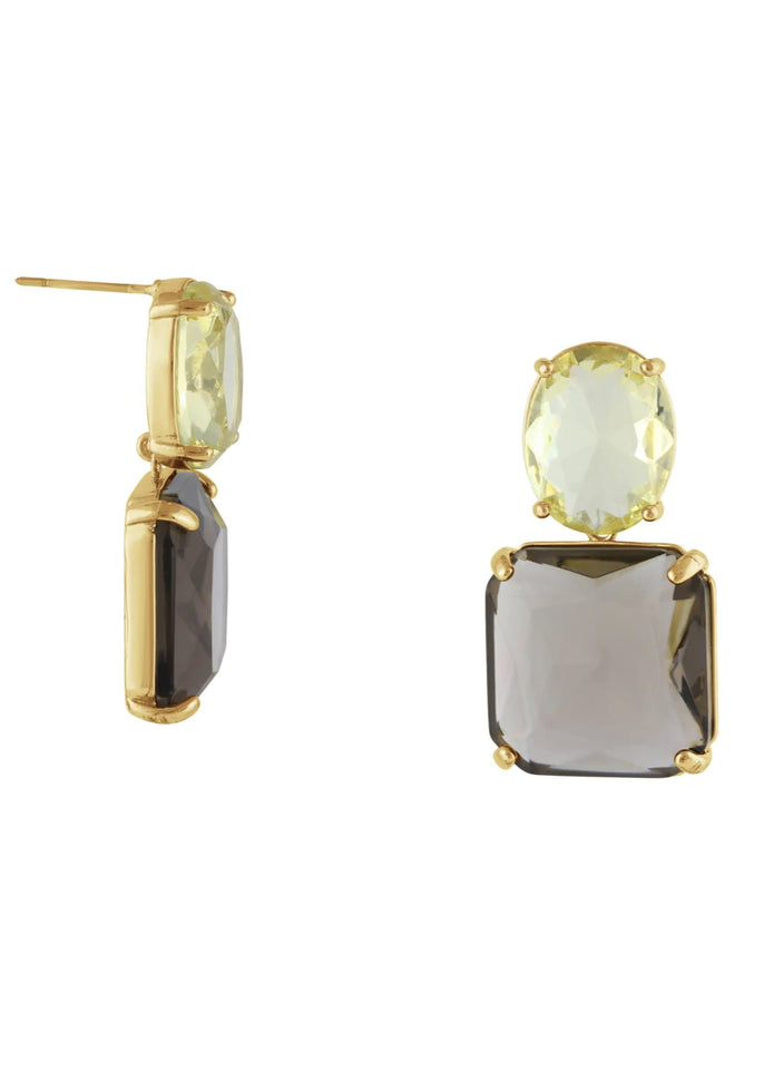 Big Metal London Earring Yellow/Brown Aura Allure Stone Cut Earring
