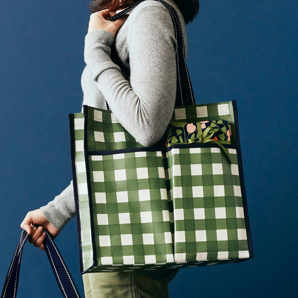 Boon Supply Bags Green Gingham Reusable Multi Pocket Zip Tote