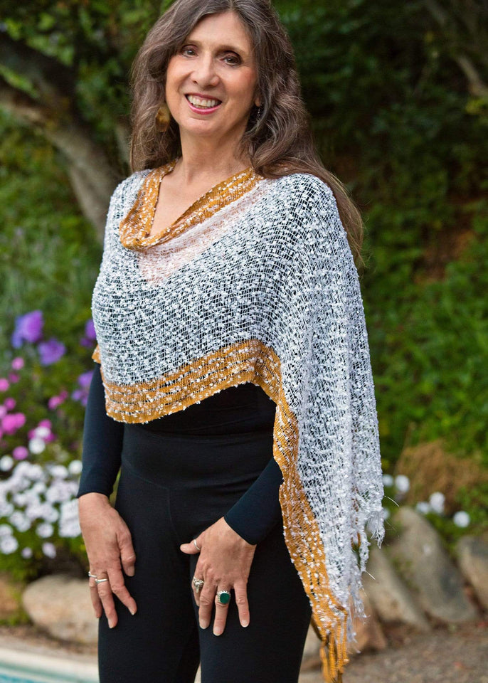 Cheppu From Himalaya Poncho One Size / White with Gold Border The Cheppu Shrug