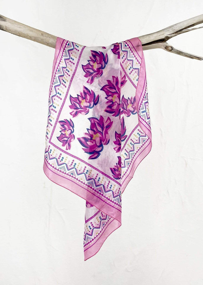 Colores de Otoño Scarf Fuschia Colores de Otoño Lotus Flower Silk Bandana Scarf
