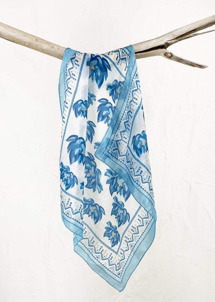 Colores de Otoño Scarf Light Blue Colores de Otoño Lotus Flower Silk Bandana Scarf