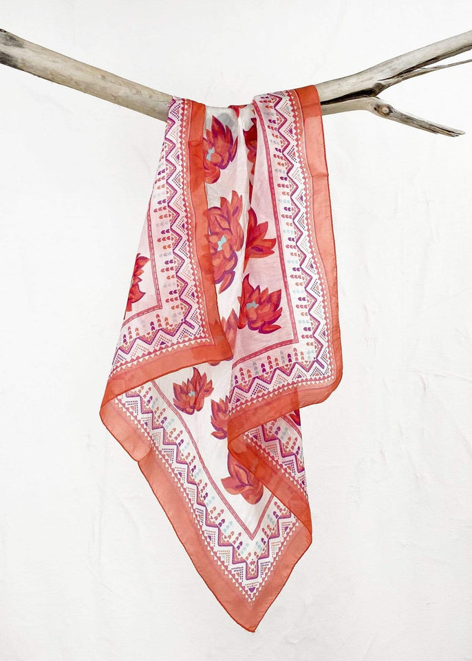 Colores de Otoño Scarf Red Colores de Otoño Lotus Flower Silk Bandana Scarf