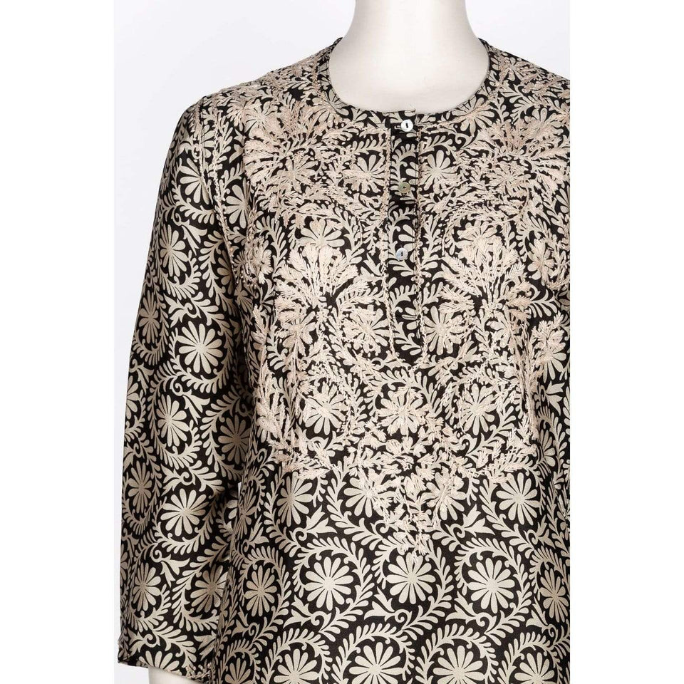 Dolma top Dolma Black and Tan Hand Embroidered Silk Blend Tunic