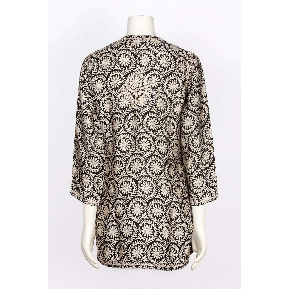 Dolma top Dolma Black and Tan Hand Embroidered Silk Blend Tunic