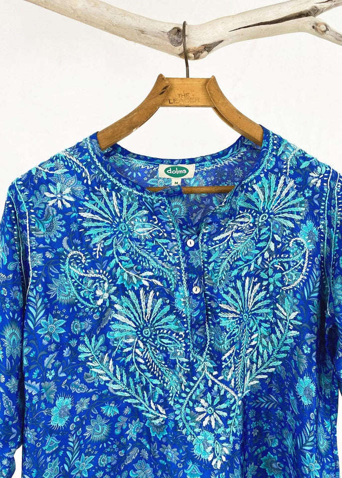 Dolma top Dolma Blue Hand Embroidered Silk Blend Tunic