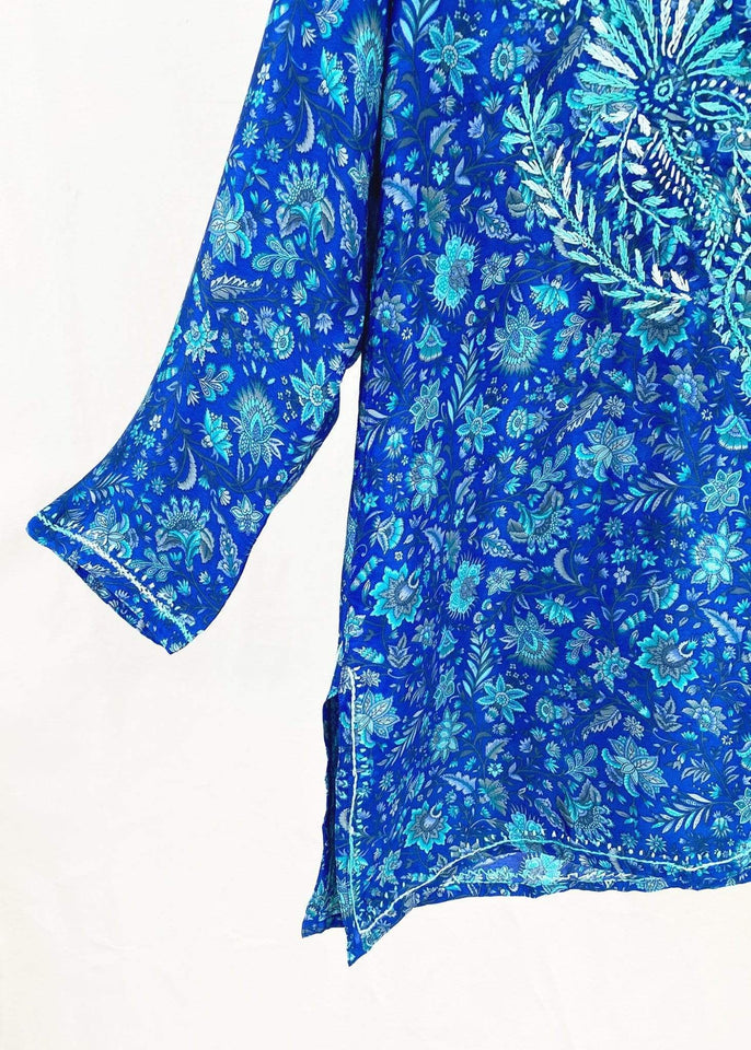 Dolma top Dolma Blue Hand Embroidered Silk Blend Tunic