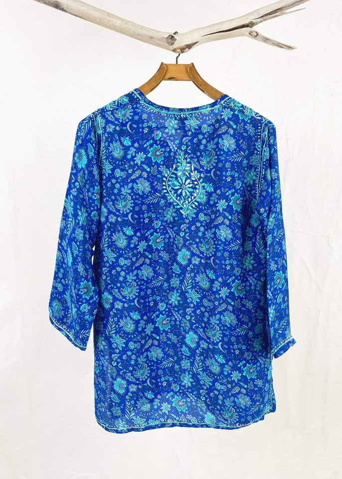 Dolma top Dolma Blue Hand Embroidered Silk Blend Tunic