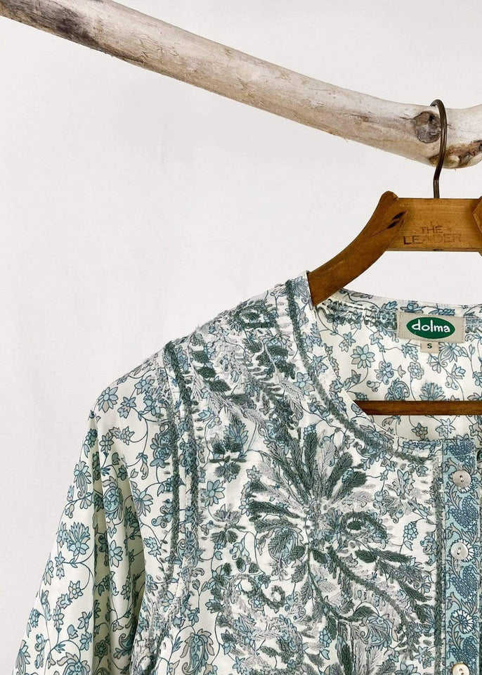Dolma top Dolma Dusty Blue Hand Embroidered Silk Blend Tunic