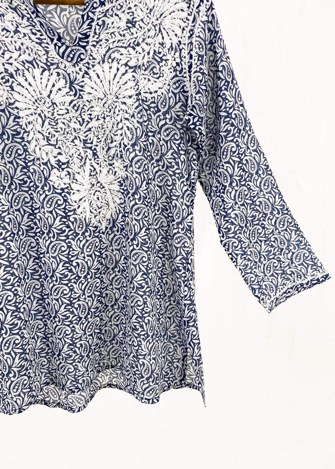 Dolma top Dolma Navy Hand Embroidered Cotton Tunic