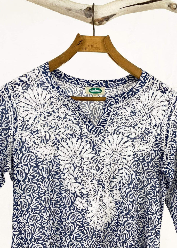 Dolma top Dolma Navy Hand Embroidered Cotton Tunic