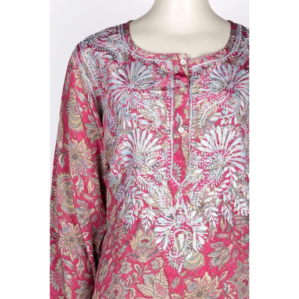 Dolma top Dolma Pink/Grey Hand Embroidered Silk Blend Tunic