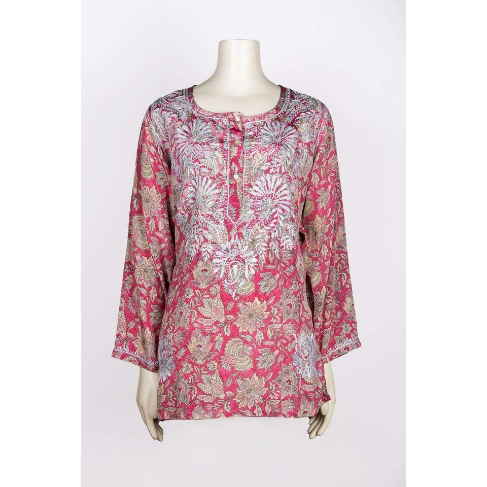 Dolma top Dolma Pink/Grey Hand Embroidered Silk Blend Tunic