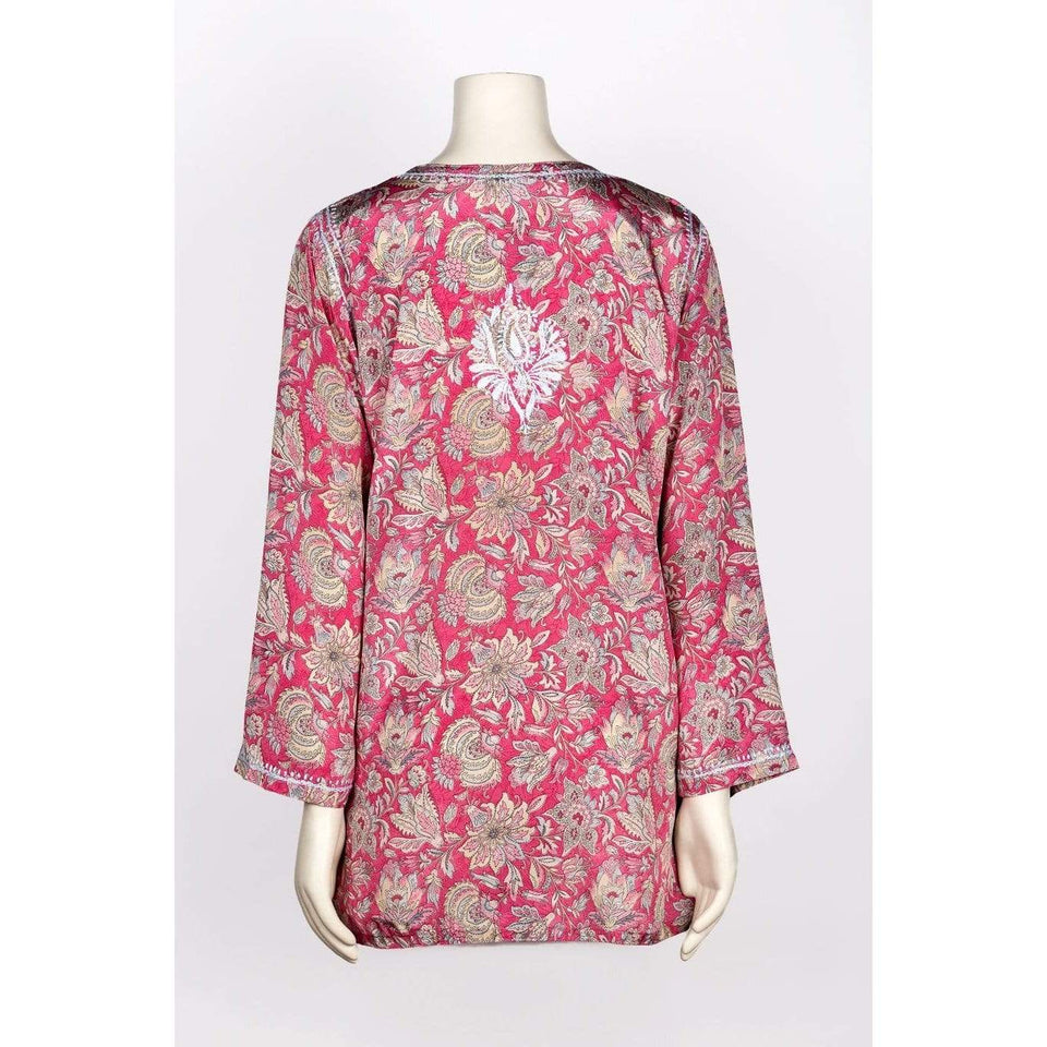 Dolma top Dolma Pink/Grey Hand Embroidered Silk Blend Tunic