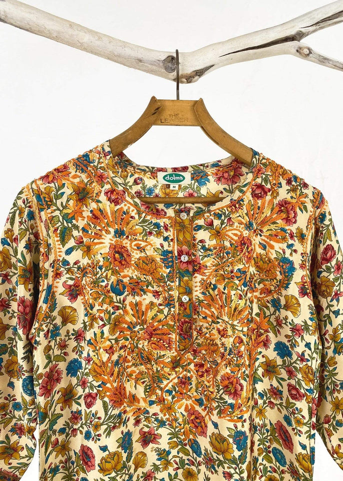 Dolma top Dolma Rust Hand Embroidered Silk Blend Tunic