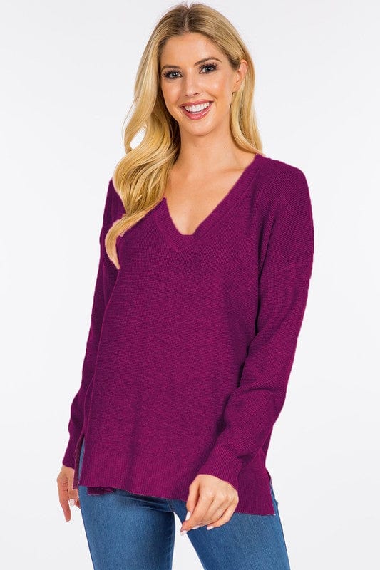 Dreamers top Heather Boysenberry / Small/Medium Dreamers Waffle Knit V-Neck Sweater