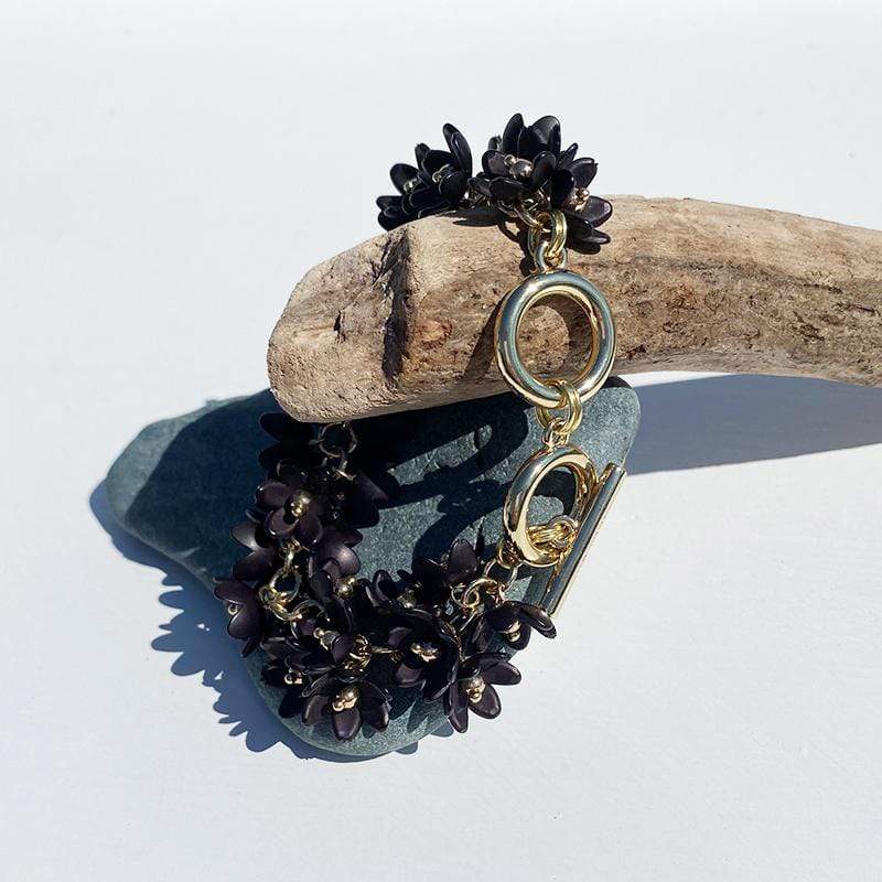 Haystacks Bracelet Black Dainty Flower Petal Charm Bracelet