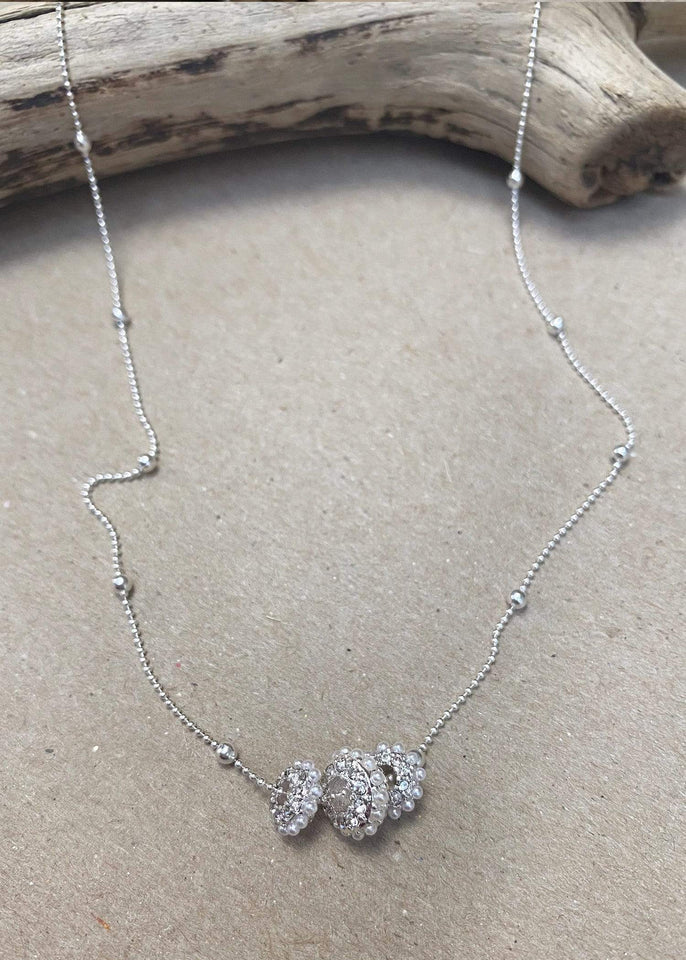 Haystacks Necklace Silver Pearl and Stone Charm Necklace