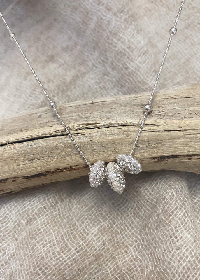 Haystacks Necklace Silver Pearl and Stone Charm Necklace