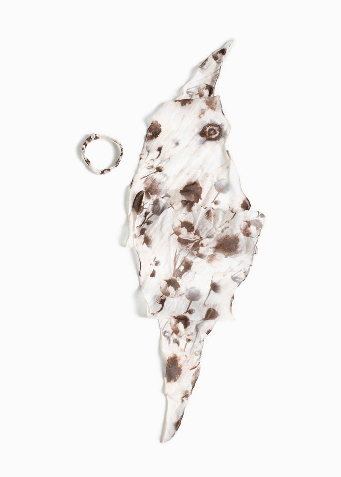Look by M Hair Accessory Grey Floral Scarf Scrunchie