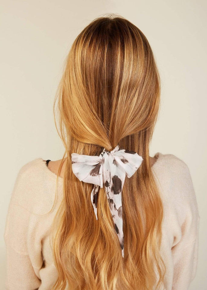 Look by M Hair Accessory Grey Floral Scarf Scrunchie