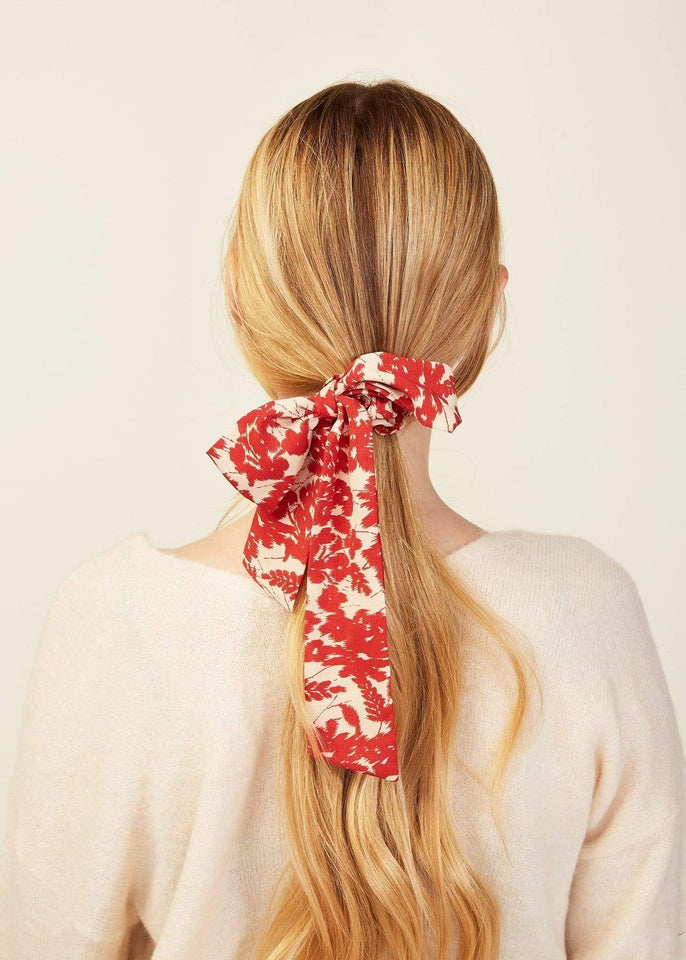 Look by M Hair Accessory Red Floral Garden Scarf Scrunchie