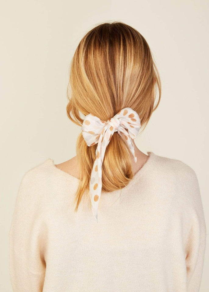Look by M Hair Accessory Rosy Brown Dot Scarf Scrunchie