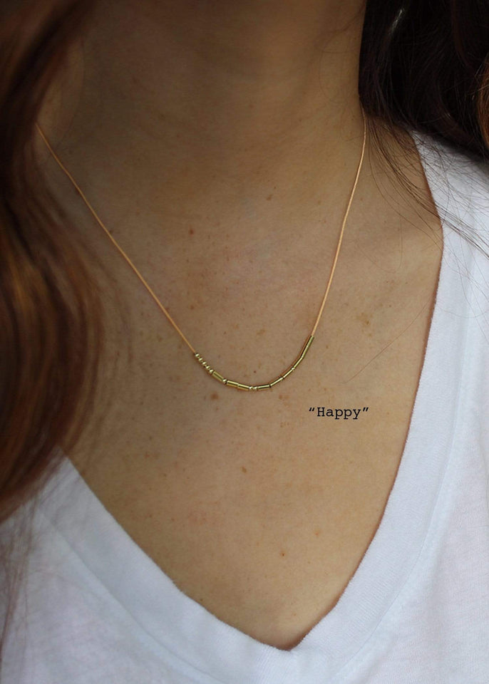 Lucky Feather Necklace Morse Code Message Necklace