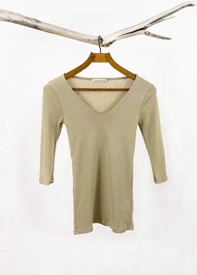 Michael Stars top Lurex Michael Stars Shine 3/4 Sleeve Double V-Neck