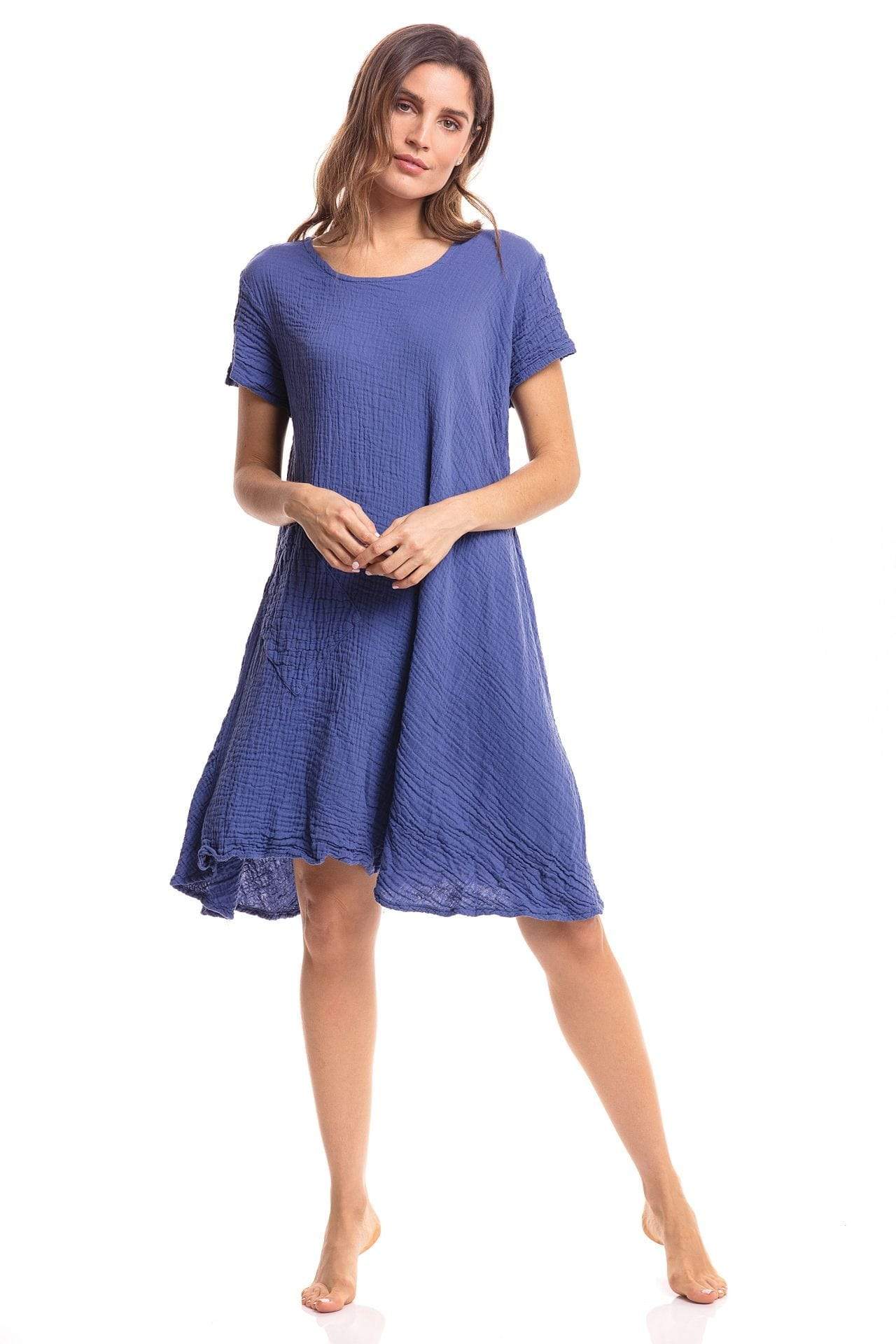 Nusantara Dress Cornflower / Small/Medium Thai Cotton One Pocket Tunic Dress