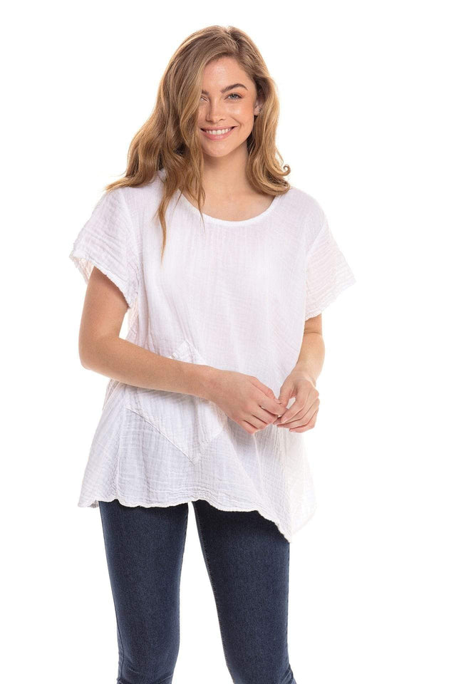 Nusantara top White / Small/Medium Thai Cotton One Pocket Boxy Top