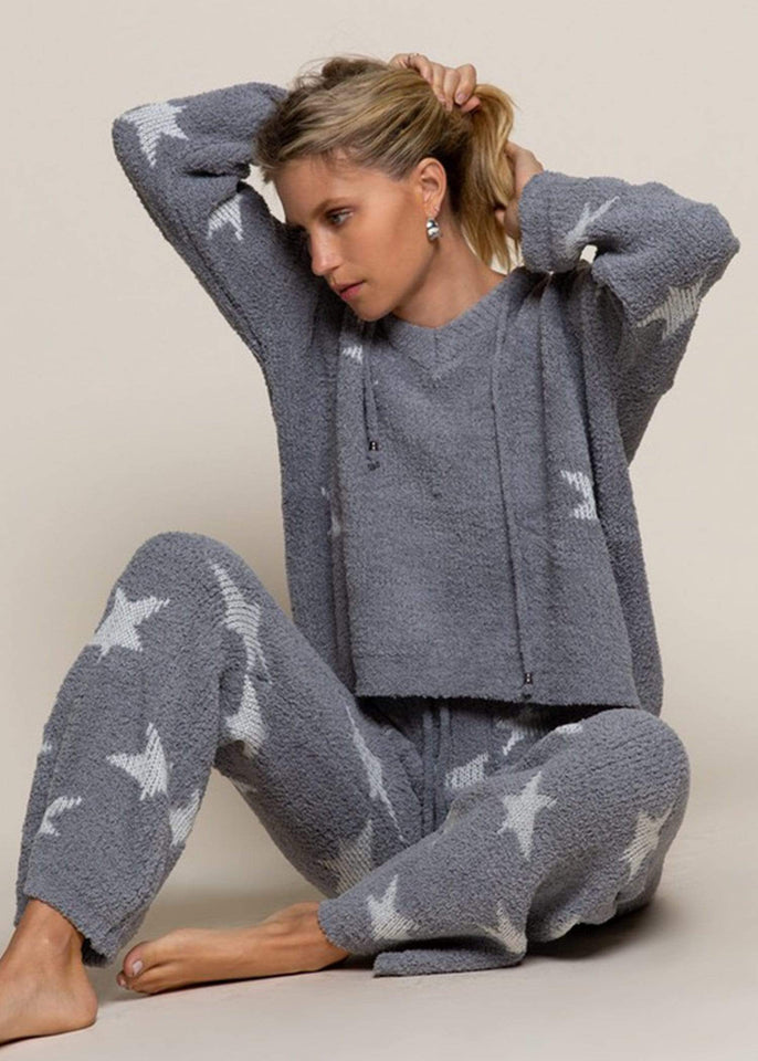 POL top Star Gazing Berber Fleece Hooded Sweatshirt