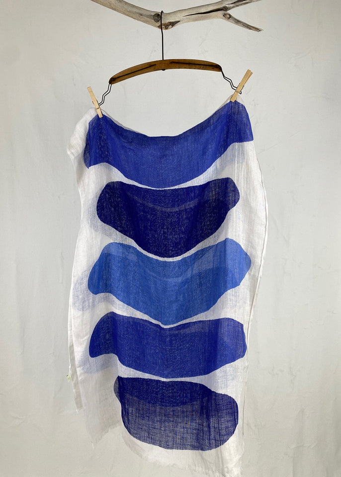 See Designs Scarf Blue Stacks Linen Printed Scarf