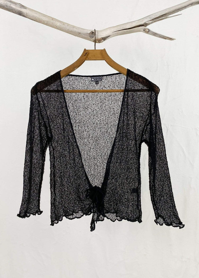 Tanami shawl Black Lightweight Knit Cross Front Shrug