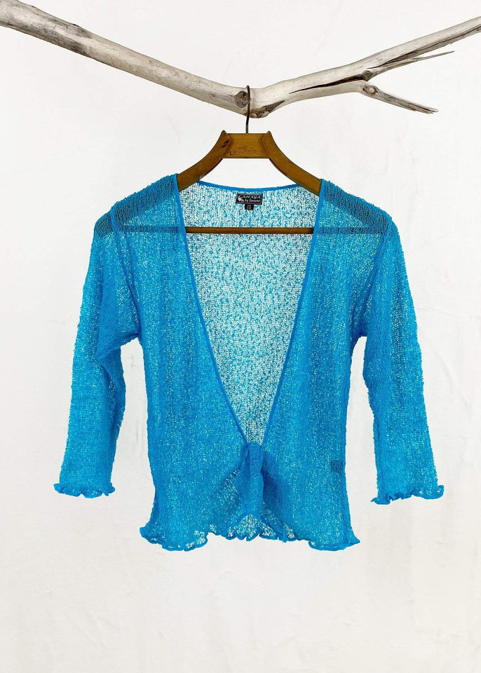 Tanami shawl Blue Atoll Lightweight Knit Cross Front Shrug