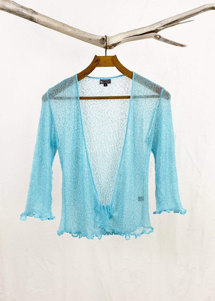 Tanami shawl Fair Aqua Lightweight Knit Cross Front Shrug