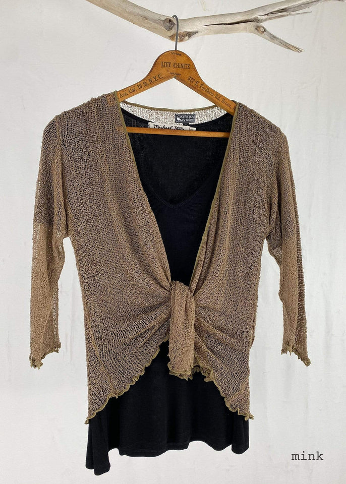 Tanami shawl Mink Lightweight Knit Cross Front Shrug