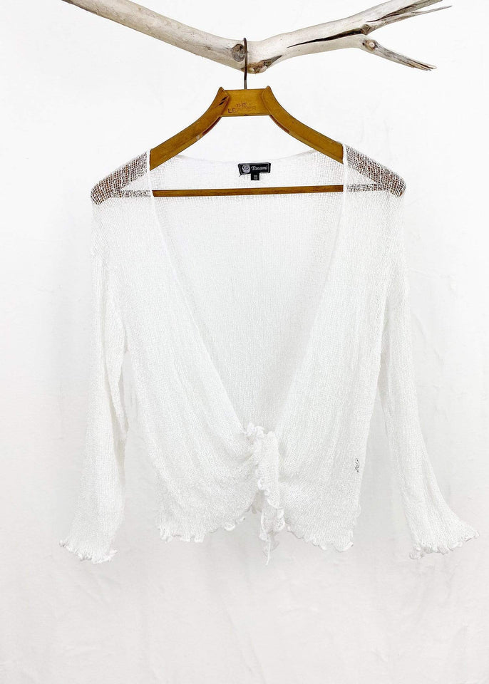 Tanami shawl White Lightweight Knit Cross Front Shrug