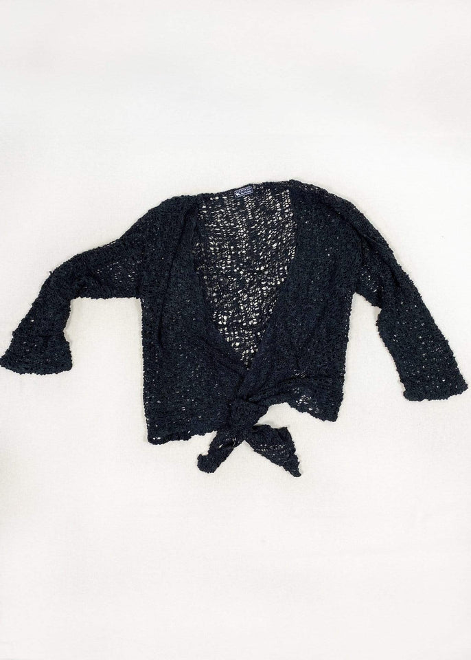 Tanami Sweater Black Tanami Tie Front Popcorn Sweater Shrug